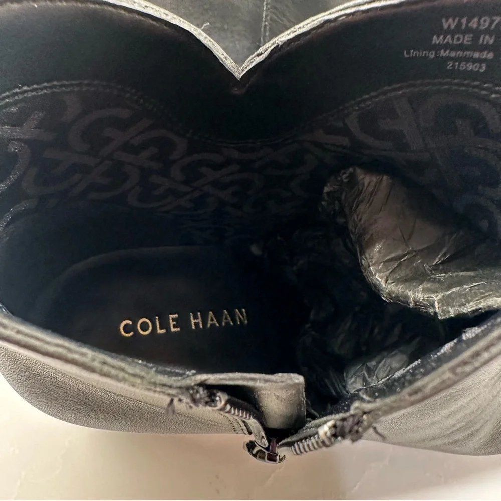 NWT || NIB: Cole Haan Elyse Black Ankle Leather Boots with Side Zip. Size: 9.5 B